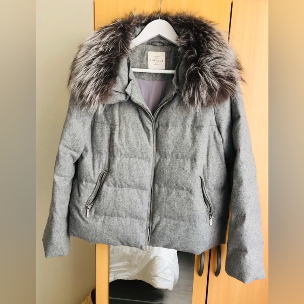 Gray Faux Fur Trimmed Jacket